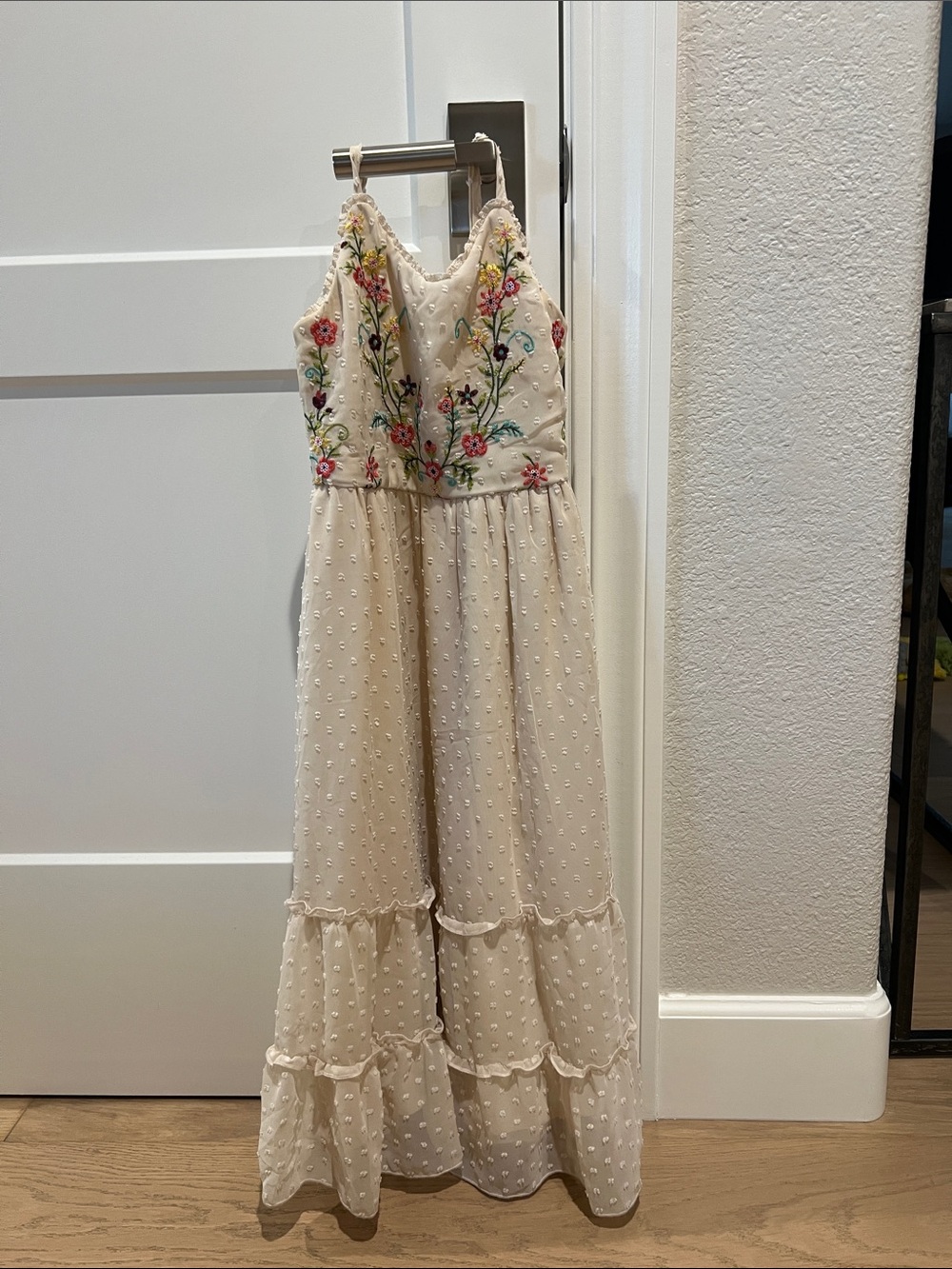 Zunie Cream Floral Embroidered Tiered Dress